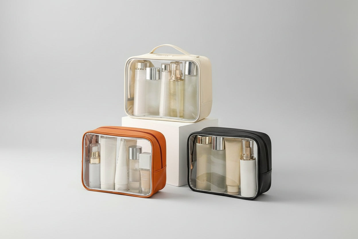 ClearVoyage Pouch - Transparent Leather Toiletry Bag