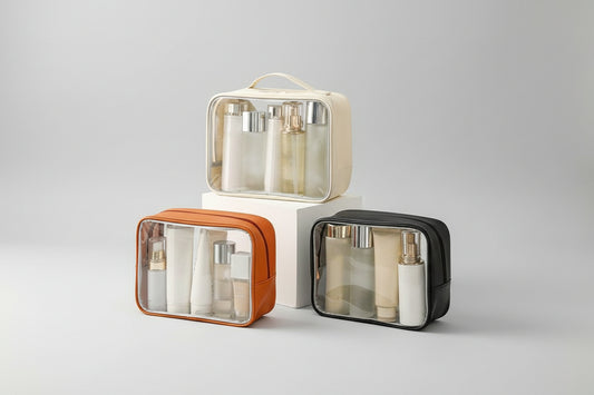 ClearVoyage Pouch - Neceser de piel y transparente