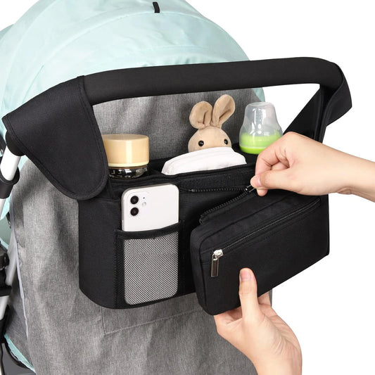 GoEasy Organizer – Bolsa Universal para Carrito de Bebé con Porta Vasos, Bolsa para Móvil y Correa de Hombro