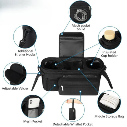 GoEasy Organizer – Bolsa Universal para Carrito de Bebé con Porta Vasos, Bolsa para Móvil y Correa de Hombro