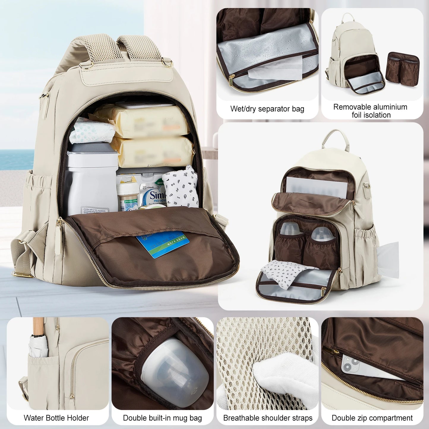 MomPack – Mochila de Pañales Multifunción Impermeable para Bebé