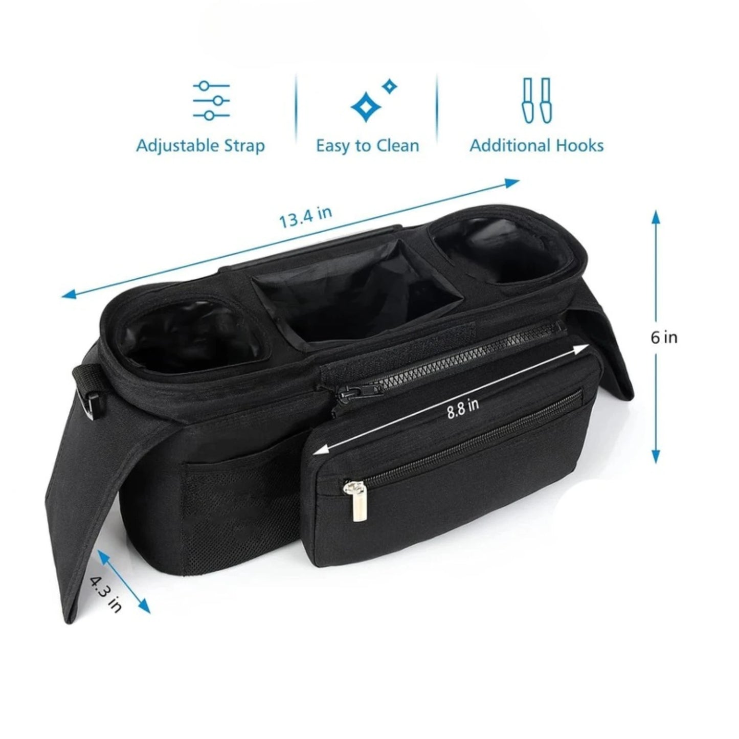 GoEasy Organizer – Bolsa Universal para Carrito de Bebé con Porta Vasos, Bolsa para Móvil y Correa de Hombro