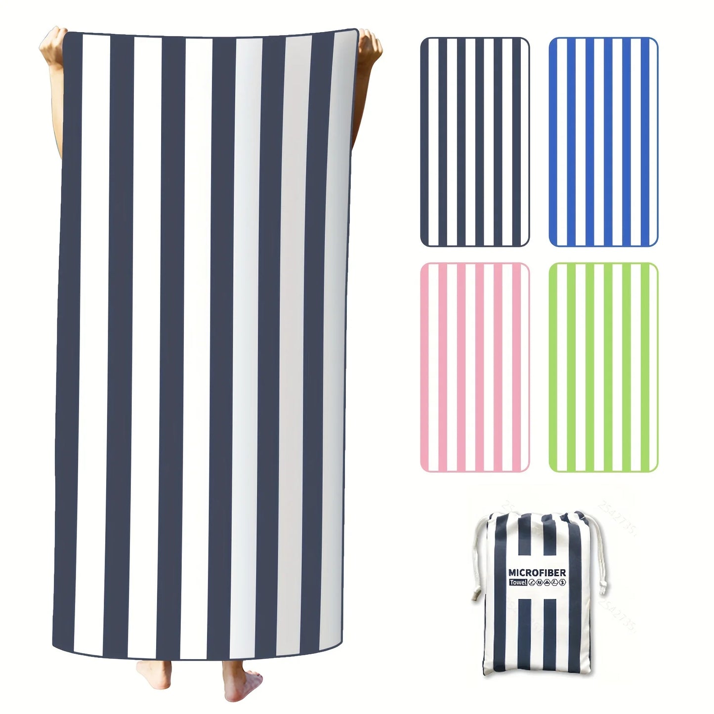 BreezeStripes – Toalla de Playa de Microfibra con Bolsa Portátil