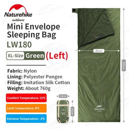 Naturehike-saco de dormir de algodón ultraligero para acampar, impermeable para pareja individual saco de dormir, senderismo turístico, primavera y verano, LW180