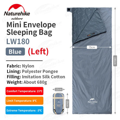 Naturehike-saco de dormir de algodón ultraligero para acampar, impermeable para pareja individual saco de dormir, senderismo turístico, primavera y verano, LW180