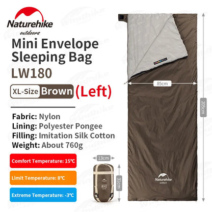 Naturehike-saco de dormir de algodón ultraligero para acampar, impermeable para pareja individual saco de dormir, senderismo turístico, primavera y verano, LW180