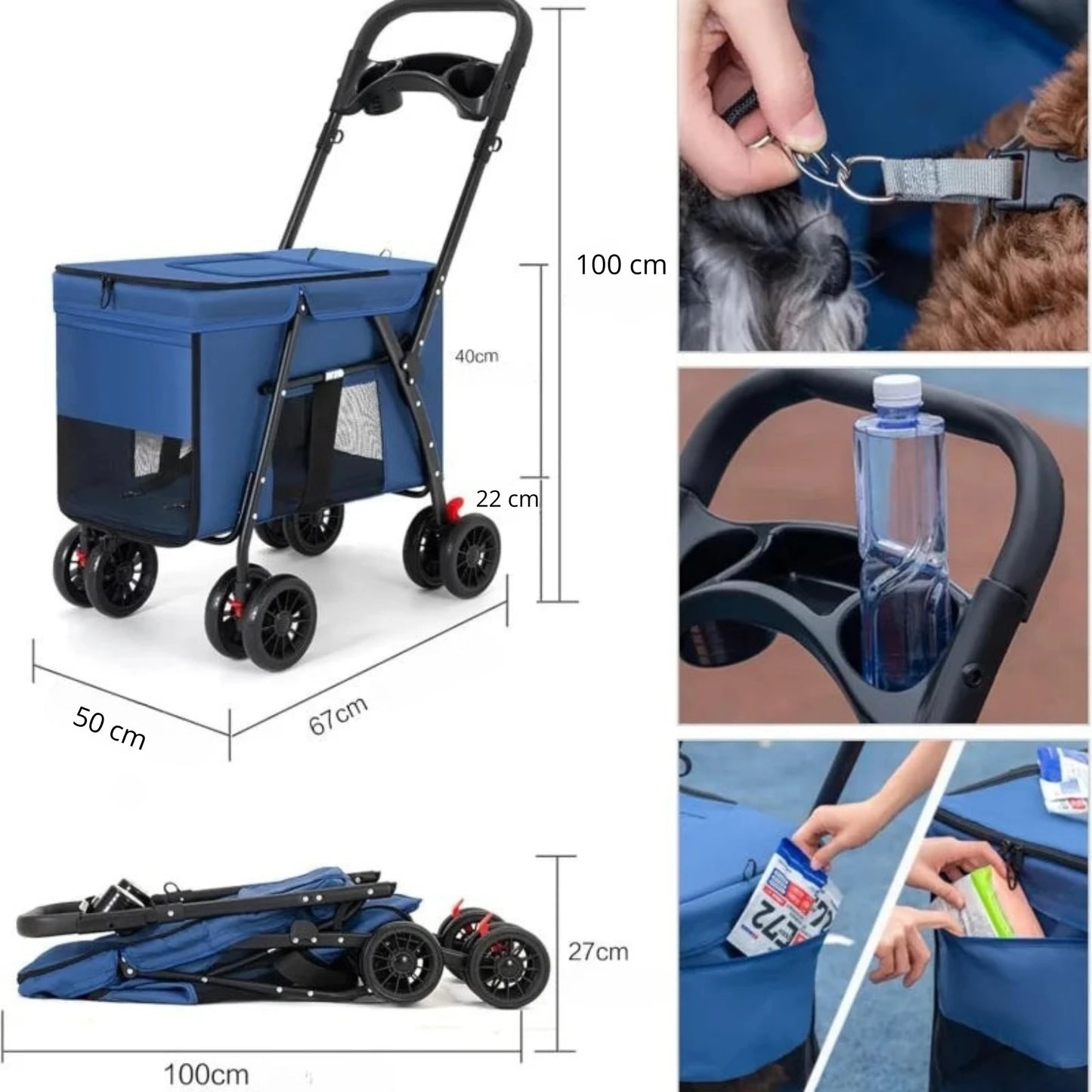 EasyRoll Pet Stroller – Carrito de Viaje Plegable para Perros y Gatos
