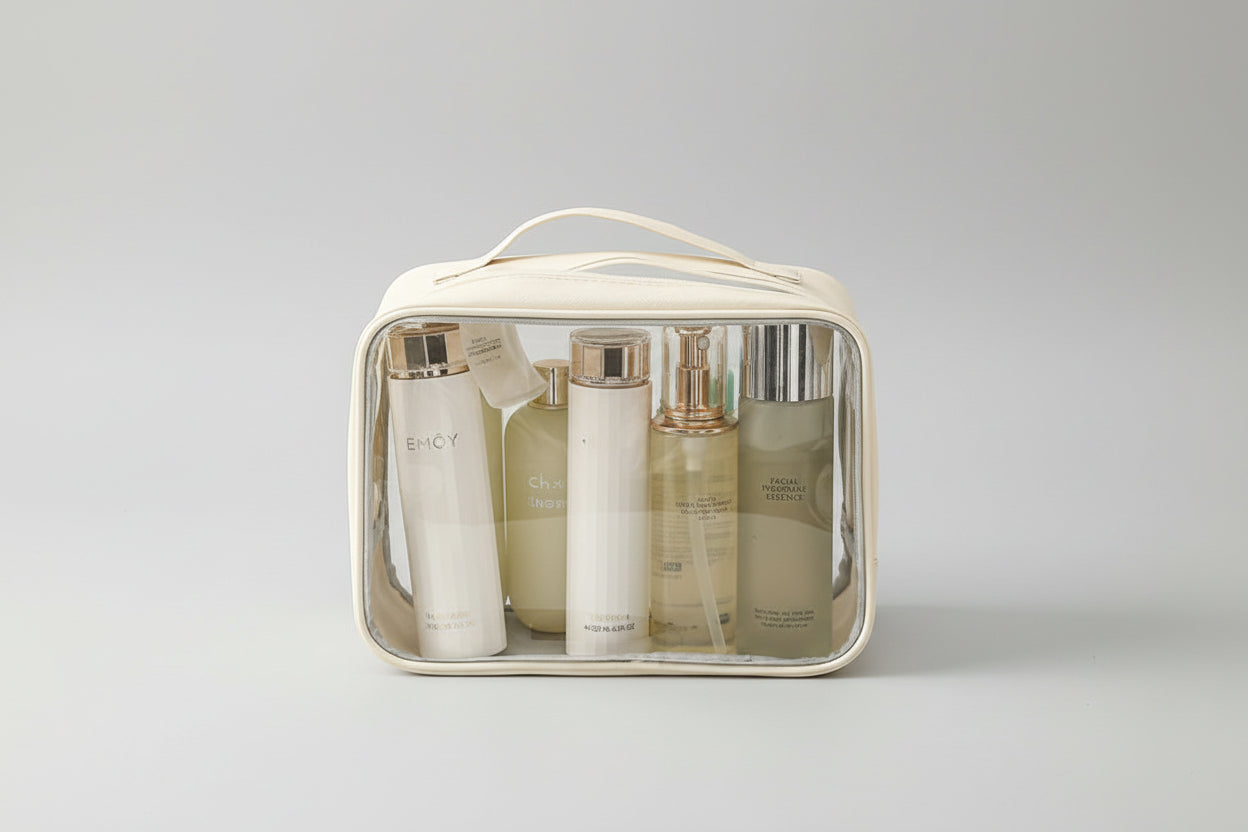ClearVoyage Pouch - Transparent Leather Toiletry Bag